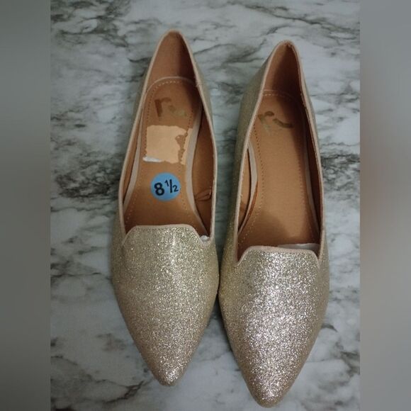 Report Gold Glitter Shimmer Pointed Toe Flats Size 8.5 - Picture 8 of 9